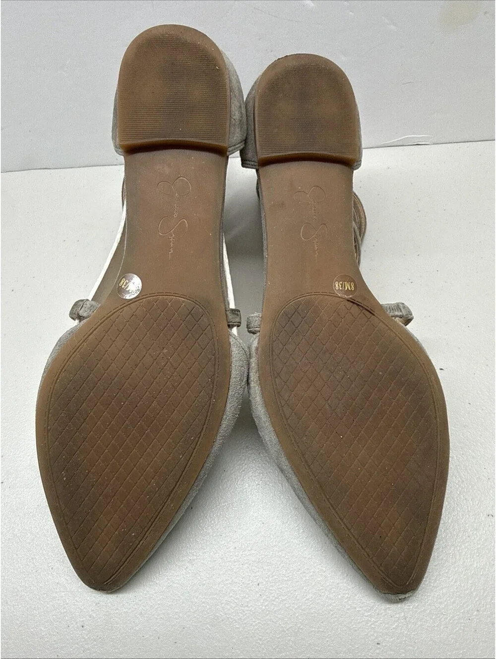 Jessica Simpson Zenka Grey Suede Womens 8B Pointed Toe Zip Back Strappy Ankles